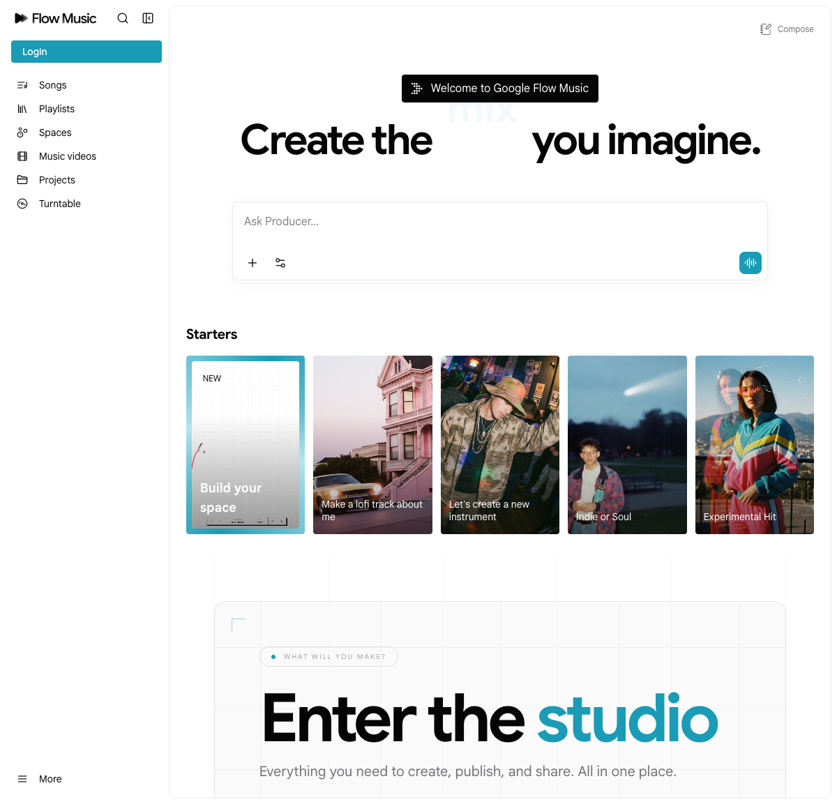 หน้าแรก Flow Music — เดิมชื่อ ProducerAI