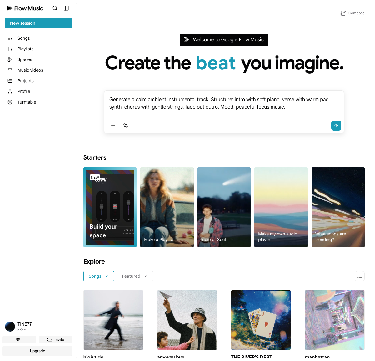 หลัง login เข้า Flow Music สำเร็จ
