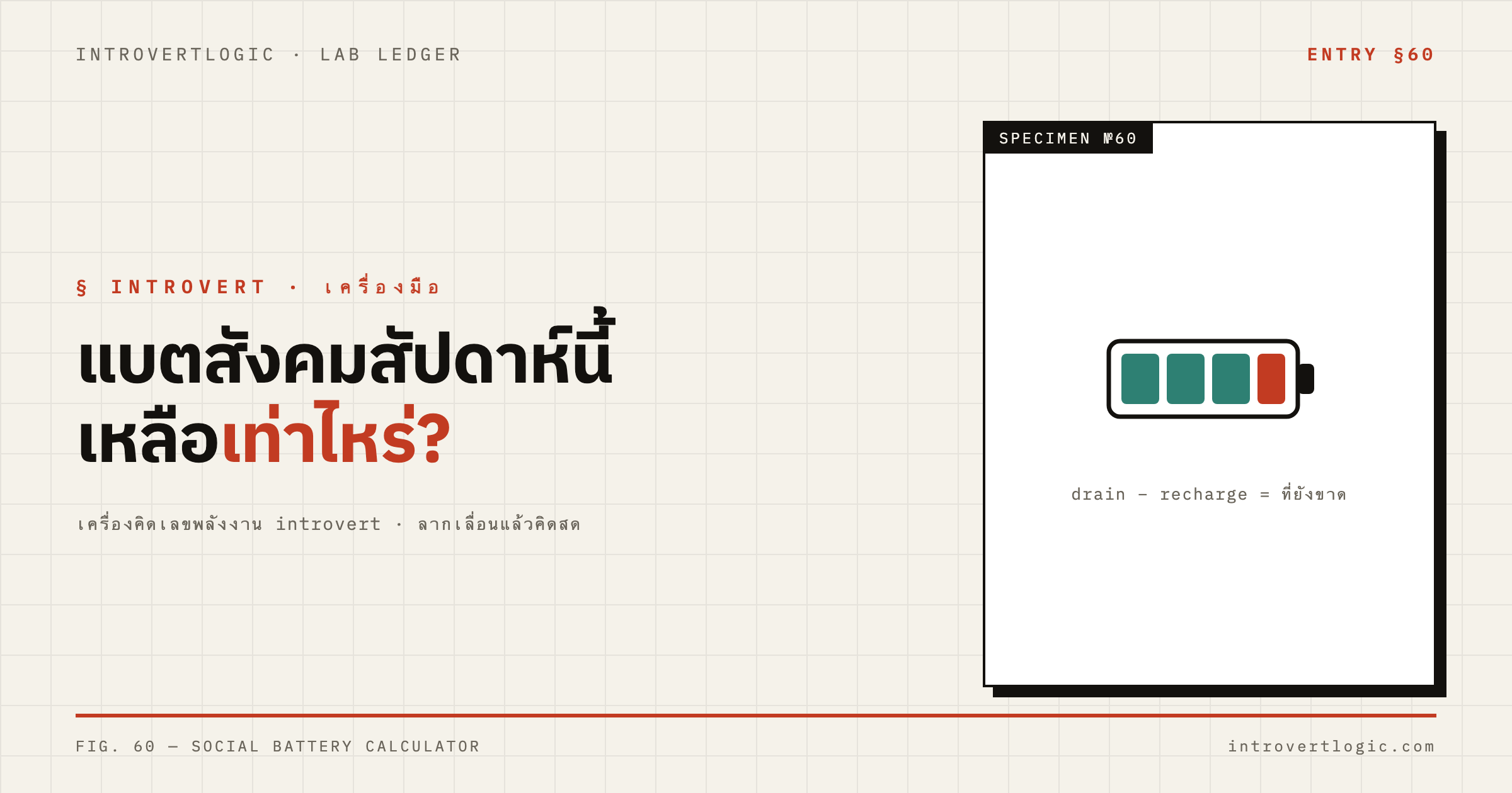 แบตสังคมสัปดาห์นี้เหลือเท่าไหร่? เครื่องคิดเลขของ introvert
