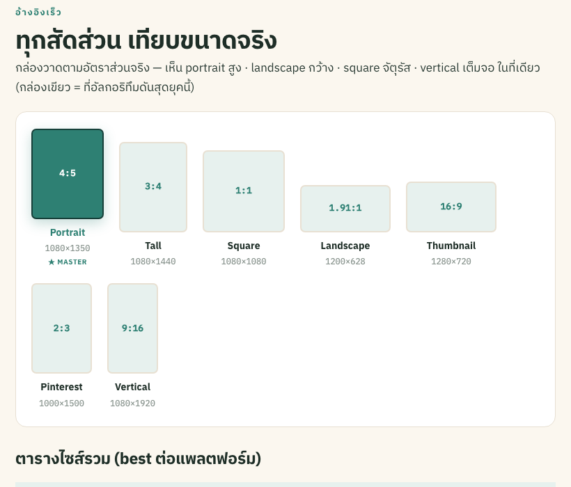 ตัวอย่างหน้า ratio visualizer จาก Social Format Playbook